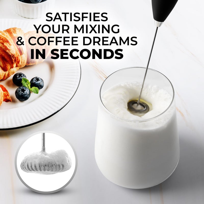 Zulay Kitchen Zulay Kitchen Premium Gift Milk Frother Complete Set - Handheld Foam Maker, Stencils & Frothing Pitcher Set - Whisk Drink Mixer for Coffee - Mini Blender for Cappuccino, Frappe - Black  - Image 2