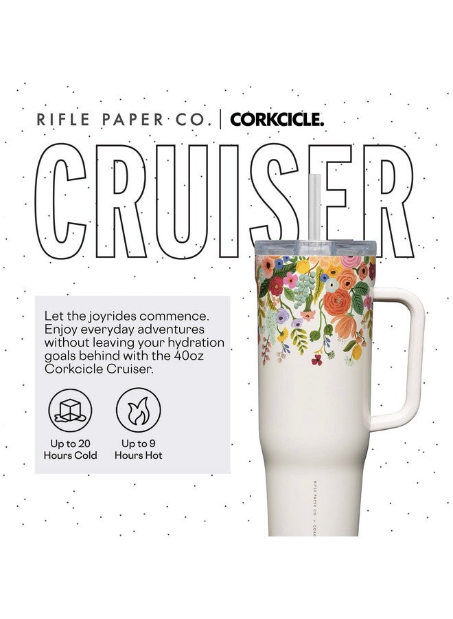 Corkcicle x Rifle Paper Co. Cruiser Insulated Tumbler with Handle and Straw, Garden Party Cream, 40 oz - Reusable Water Bottle Keeps Beverages Cold 20hrs, Hot 9hrs - Cupholder Friendly, Spill Proof - Image 2