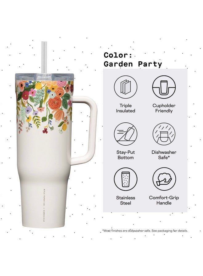 Corkcicle x Rifle Paper Co. Cruiser Insulated Tumbler with Handle and Straw, Garden Party Cream, 40 oz - Reusable Water Bottle Keeps Beverages Cold 20hrs, Hot 9hrs - Cupholder Friendly, Spill Proof - Image 4