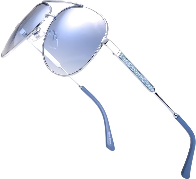 The Fresh Classic Crystal Elegant Women Beauty Design Sunglasses Gift Box (L161-Silver, Blue Gradient) - Image 1