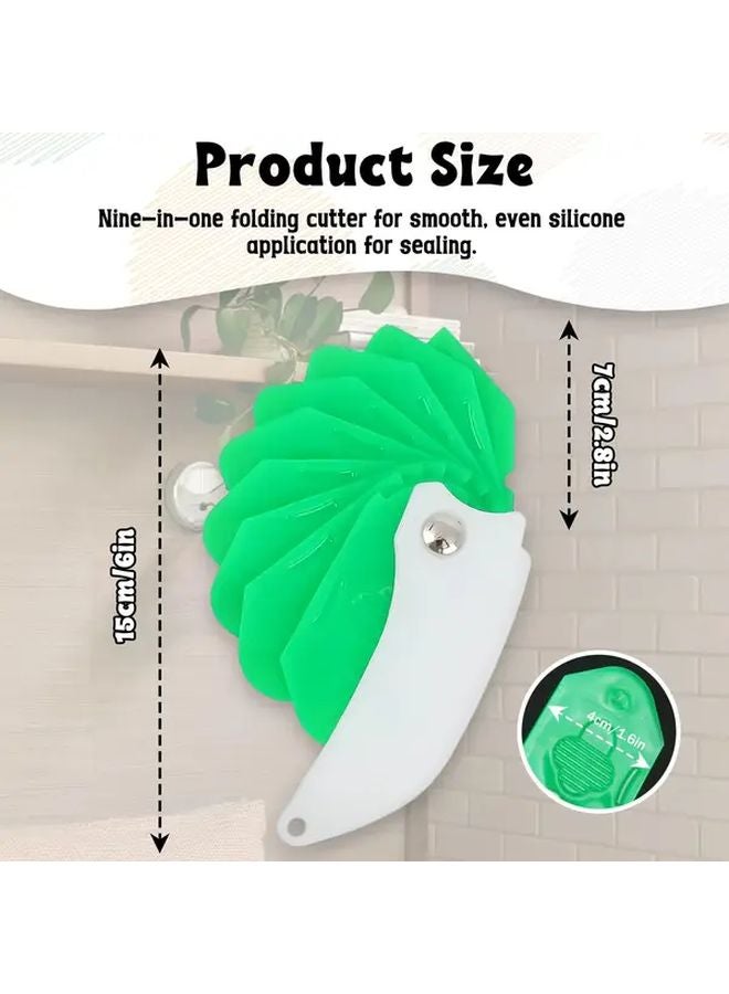 9 In 1 Green Silicone Caulking Tool Kit With V Groove Scraper Foldable Finger Applicator Set - Image 4
