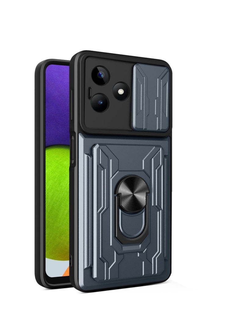 Case Cover For TECNO Spark 10  4G/Spark 10C 4G Mobile Phone  with Card Holder, Slide Camera Lens Cover, 360°Rotating Kickstand Ring, Bumper Shockproof Phone Case 