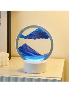 Beauenty Moving Sand Art Decor Lamp,Sand Art Painting Desk Lamp Round Glass Kinetic Sandscapes with LED Light,3D Deep Sea Sandscape in Motion Display,Flowing Sand Desktop Home Office Decor-Blue  - Image 4