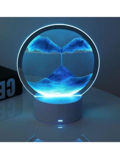 Beauenty Moving Sand Art Decor Lamp,Sand Art Painting Desk Lamp Round Glass Kinetic Sandscapes with LED Light,3D Deep Sea Sandscape in Motion Display,Flowing Sand Desktop Home Office Decor-Blue  - Image 5