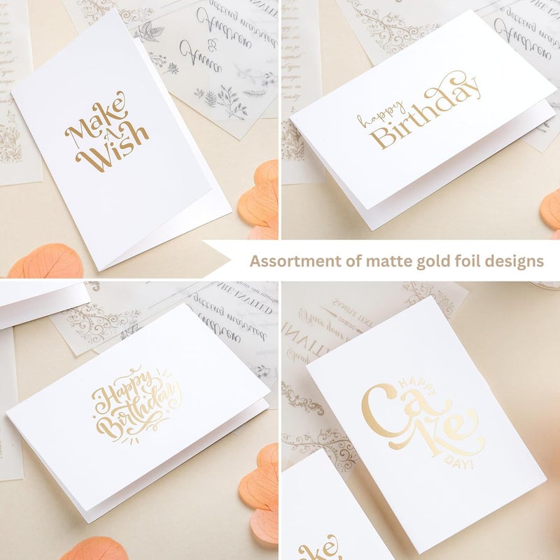 Paper Play 20 Pack Assorted Birthday Cards - 4 Matte Gold Foil Designs Happy Birthday Cards - 4 x 6 Inches Blank Birthday Notes Bulk Box Set - Greeting Cards with Envelopes & Gold Foil Stickers - Image 4