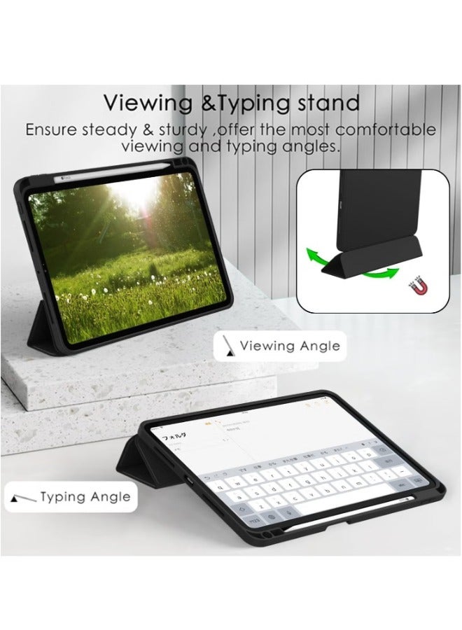 iPad Pro 11 Inch Case 2024 M4 with Pencil Holder - Trifold Stand, TPU Back, Shockproof, and USB-C Support - Black - Image 5
