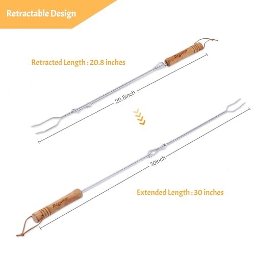 Begatter Smores Sticks, Marshmallow Sticks for Fire Pit, 30" Long Extendable Heavy Duty Roasting Sticks for Hot Dogs Vegetables S'mores over Campfire, 4 Pack - Image 2