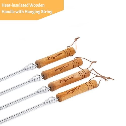 Begatter Smores Sticks, Marshmallow Sticks for Fire Pit, 30" Long Extendable Heavy Duty Roasting Sticks for Hot Dogs Vegetables S'mores over Campfire, 4 Pack - Image 3