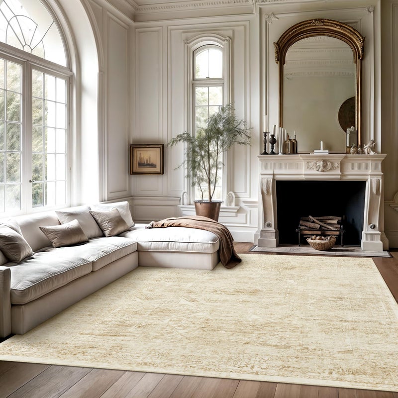 Soalmost 6x9 Area Rug for Living Room Floral Washable Non-Slip Modern Rugs for Bedroom Dinning Room Ultra-Thin Indoor Beige - Image 2
