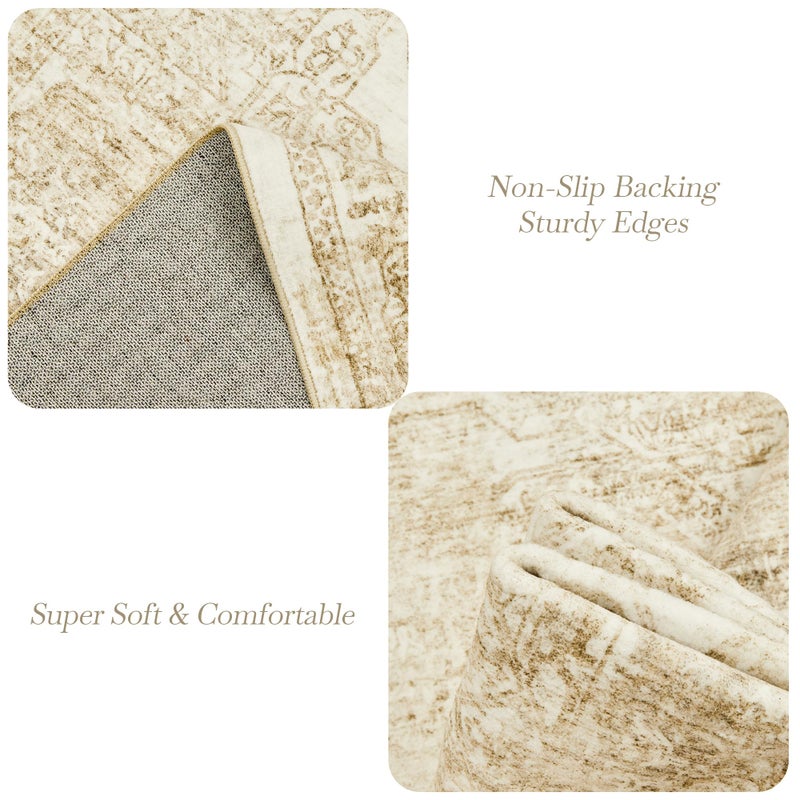 Soalmost 6x9 Area Rug for Living Room Floral Washable Non-Slip Modern Rugs for Bedroom Dinning Room Ultra-Thin Indoor Beige - Image 5