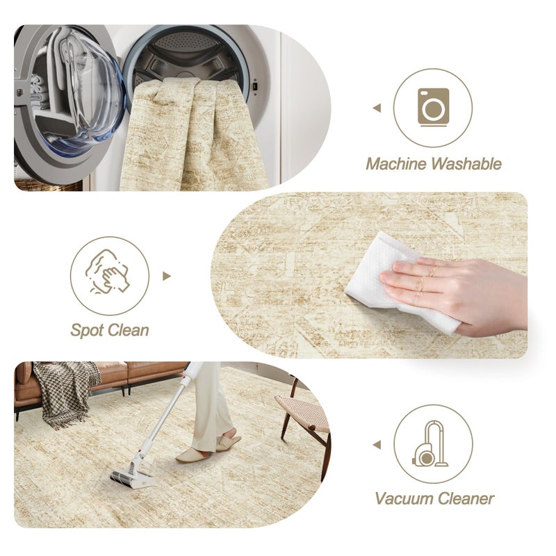 Soalmost 6x9 Area Rug for Living Room Floral Washable Non-Slip Modern Rugs for Bedroom Dinning Room Ultra-Thin Indoor Beige - Image 4