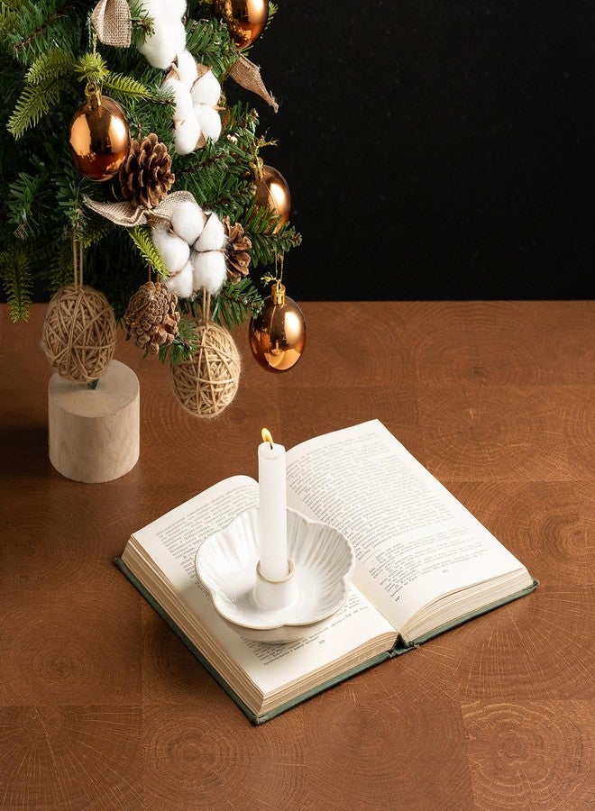 Mecaikru Ceramic Candle Holders Taper Candlestick Holder Flower Plate Tray for Candles, Incense, Santo Palo, Christmas Wedding Anniversary Party Home Decor (White) - Image 5