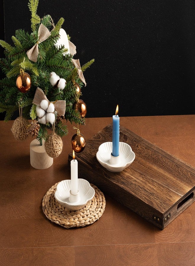 Mecaikru Ceramic Candle Holders Taper Candlestick Holder Flower Plate Tray for Candles, Incense, Santo Palo, Christmas Wedding Anniversary Party Home Decor (White) - Image 3