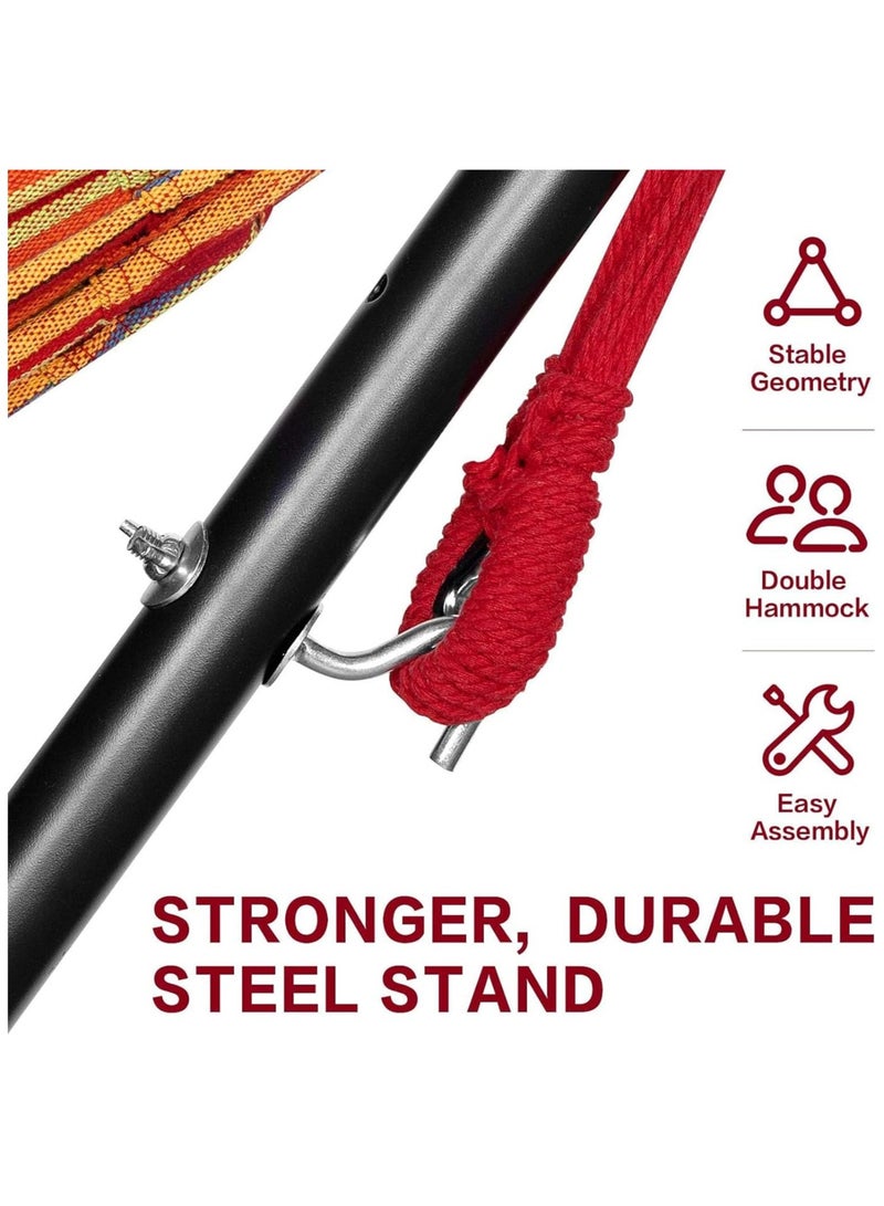 TOMSHOO Hammock,Double Hammock with Steel Frame & Carry Bag,Swing hammock - Cotton Stripe Portable Hammock,for Garden Patio Outdoor Camping - Washable,440 lb Weight Capacity(Red) - Image 3