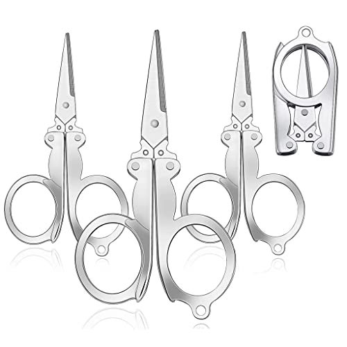 MAPLE 4 Pieces Folding Stainless Steel Portable Scissors - Foldable Small Mini Cutter for Home Travel, Silver - Image 1
