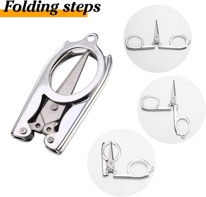 MAPLE 4 Pieces Folding Stainless Steel Portable Scissors - Foldable Small Mini Cutter for Home Travel, Silver - Image 3