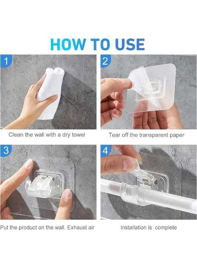 بيوينتي 12 Pcs Self Adhesive Curtain Rod Bracket, No Drill Curtain Hooks, Transparent Finish, Plastic Material, Ideal for Smooth Walls, Maximum Load 5KG - Image 5