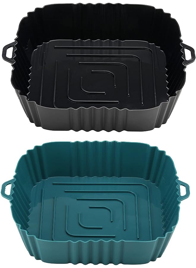 PROMASS بطانات المقلاة الهوائية، قطعتان من بطانات المقلاة الهوائية المصنوعة من السيليكون القابلة لإعادة الاستخدام، ملحقات فرن المقلاة الهوائية الآمنة للطعام، استبدال ورق بطانة البرشمان القابل للاشتعال، أواني صينية الخبز المصنوعة من السيليكون - Image 1