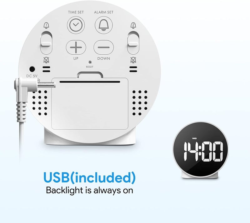 Brikipth Small Digital Alarm Clock LED Desk Travel Electronic Clock Dual Alarm Snooze Dimmable Day Set 1224H Week Display 4inch White No BatteryAdapter - Image 3
