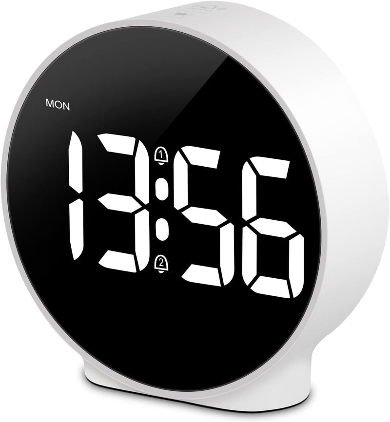 Brikipth Small Digital Alarm Clock LED Desk Travel Electronic Clock Dual Alarm Snooze Dimmable Day Set 1224H Week Display 4inch White No BatteryAdapter - Image 1