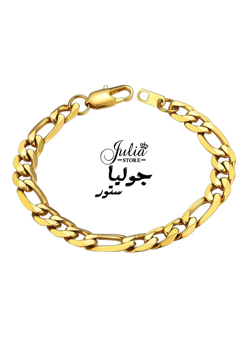 Julia Store Figaro Bracelet for Men and Women, Stainless Steel Chain link Bracelet, 21K Gold Plating/Stainless Steel Fashion Jewelry Bracelet Trendy Luxury Jewelry - Image 1