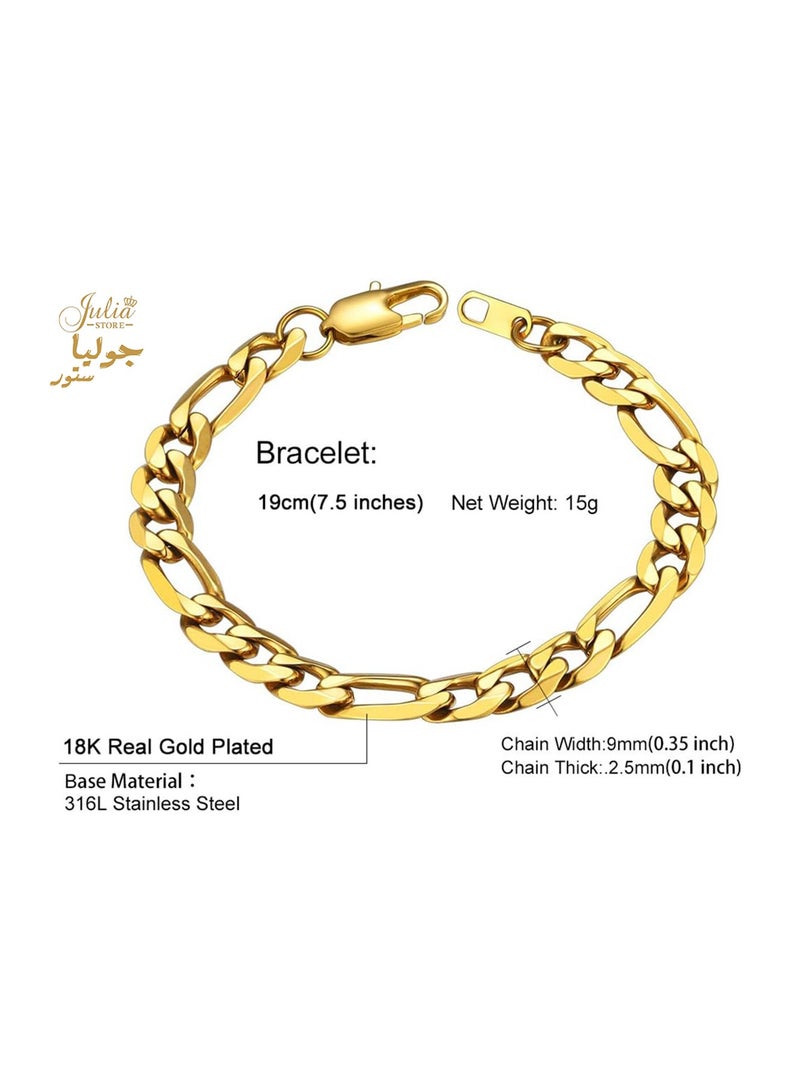 Julia Store Figaro Bracelet for Men and Women, Stainless Steel Chain link Bracelet, 21K Gold Plating/Stainless Steel Fashion Jewelry Bracelet Trendy Luxury Jewelry - Image 2