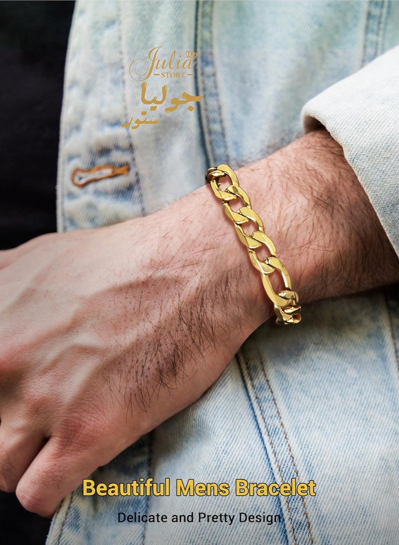 Julia Store Figaro Bracelet for Men and Women, Stainless Steel Chain link Bracelet, 21K Gold Plating/Stainless Steel Fashion Jewelry Bracelet Trendy Luxury Jewelry - Image 4