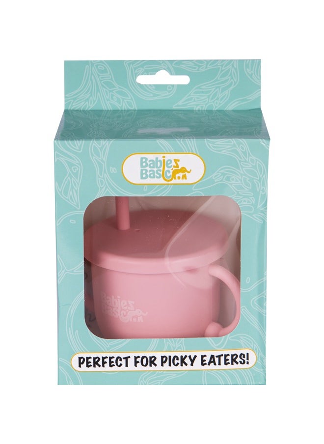 Babies Basic Multi Purpose 2 In 1 Silicone Cup With Straw Or A Snack Lid - Pink  - Image 5