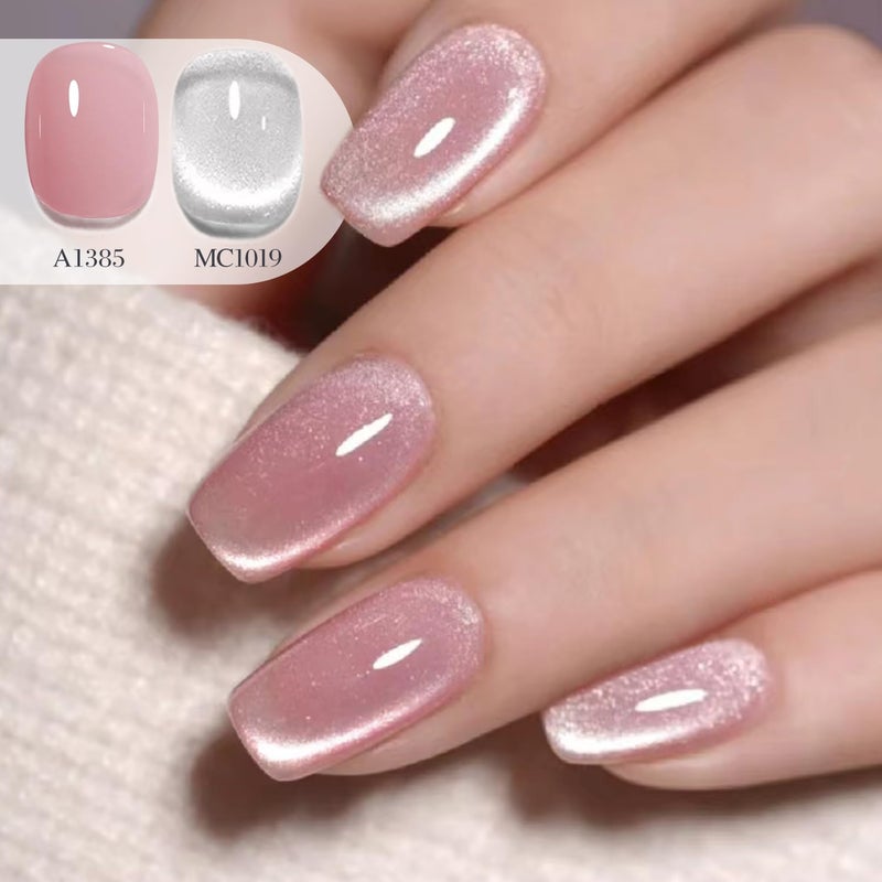 Double Rhythm 0.5 OZ Cat Eye Gel Polish with Magnet 15ML Holographic Glitter Shimmer Translucent Jelly Color Magnetic Polish Salon DIY at Home (Silver-MC1019) - Image 4