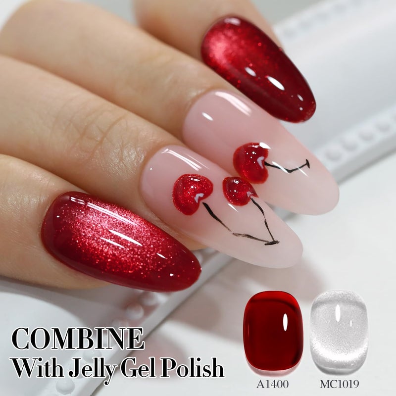 Double Rhythm 0.5 OZ Cat Eye Gel Polish with Magnet 15ML Holographic Glitter Shimmer Translucent Jelly Color Magnetic Polish Salon DIY at Home (Silver-MC1019) - Image 3