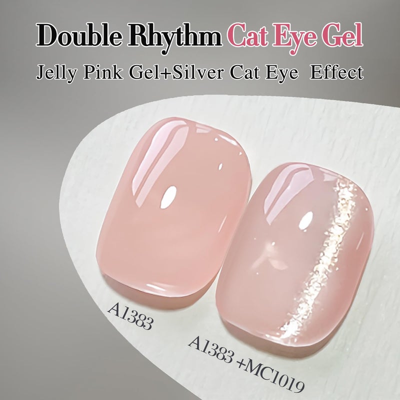 Double Rhythm 0.5 OZ Cat Eye Gel Polish with Magnet 15ML Holographic Glitter Shimmer Translucent Jelly Color Magnetic Polish Salon DIY at Home (Silver-MC1019) - Image 5