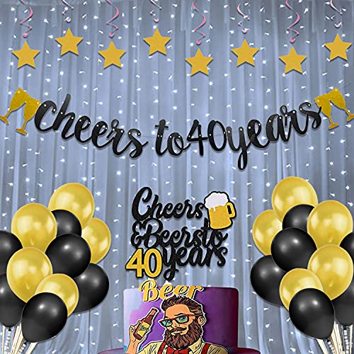 Festiko®40th Birthday Decoration Cheers to 40 Years Decor for Men Women Him Her Happy 40th Birthday Wedding Anniversary Party Supplies Black Glitter Decorations Combo(Banner,Swirls) - Image 4