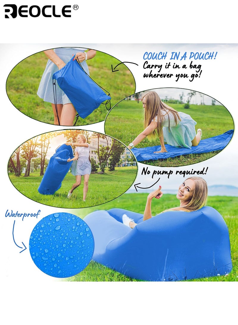 ريوكل أريكة هوائية قابلة للنفخ سريعة النفخ مصنوعة من بوليستر متين تصميم قابل للطي سهل التخزين مثالية للتخييم والشاطئ والحفلات الخارجية - Image 4