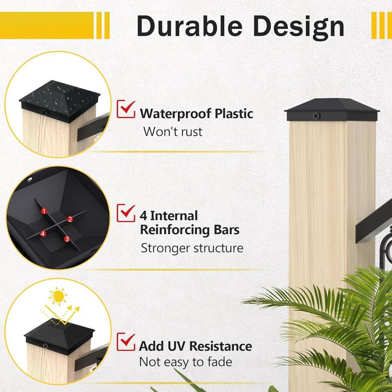 24 Pack Black Fence Post Caps 3.5 X 3.5 Inches with 48 Screws Sturdy Waterproof Plastic Deck Post Caps for Wood Posts - Image 2