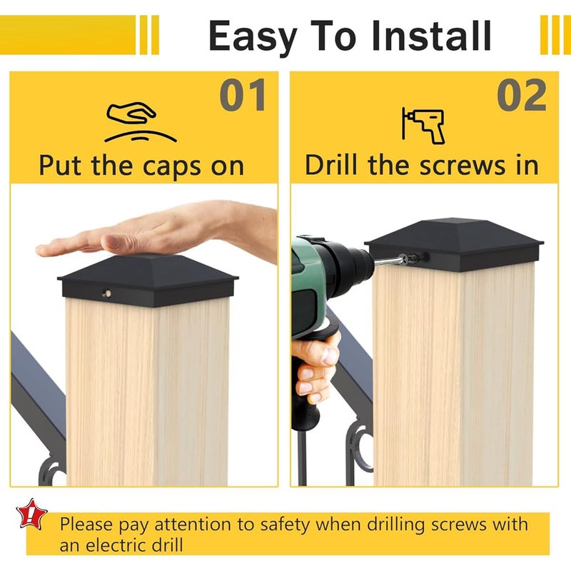 24 Pack Black Fence Post Caps 3.5 X 3.5 Inches with 48 Screws Sturdy Waterproof Plastic Deck Post Caps for Wood Posts - Image 5