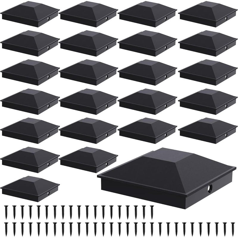 24 Pack Black Fence Post Caps 3.5 X 3.5 Inches with 48 Screws Sturdy Waterproof Plastic Deck Post Caps for Wood Posts - Image 1