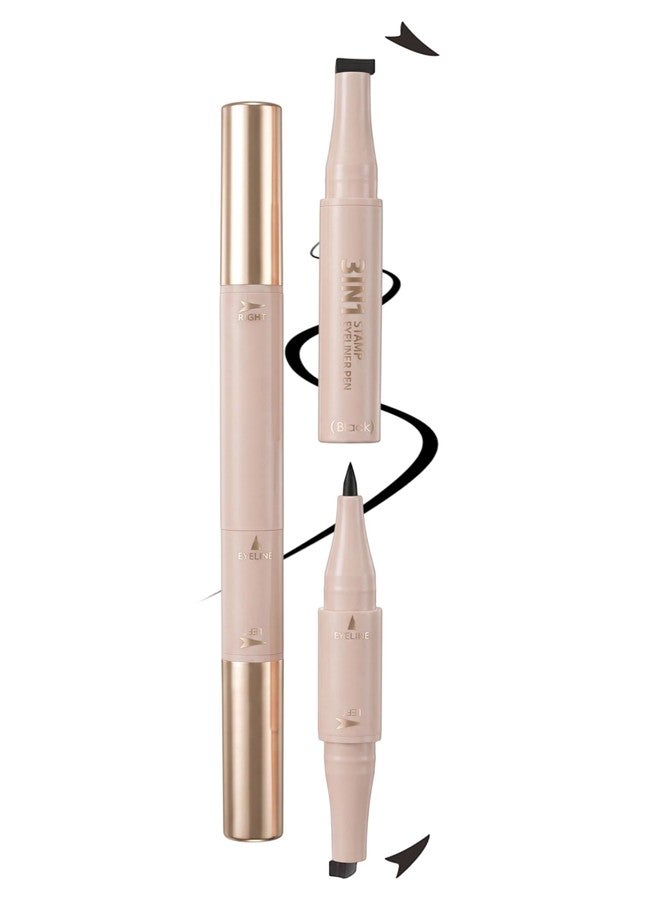 Erinde 3-in-1 Winged Eyeliner Stamp Pen, Left & Right Wing Stamp with Built-In Liquid Eyeliner, Waterproof Smudge-Resistant Cat Eye Stamp Eyeliner Wingliner for Beginners, Black - Image 1