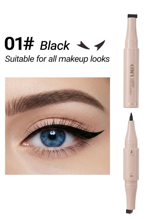 Erinde 3-in-1 Winged Eyeliner Stamp Pen, Left & Right Wing Stamp with Built-In Liquid Eyeliner, Waterproof Smudge-Resistant Cat Eye Stamp Eyeliner Wingliner for Beginners, Black - Image 2