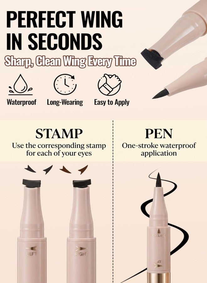 Erinde 3-in-1 Winged Eyeliner Stamp Pen, Left & Right Wing Stamp with Built-In Liquid Eyeliner, Waterproof Smudge-Resistant Cat Eye Stamp Eyeliner Wingliner for Beginners, Black - Image 4