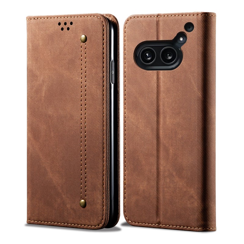 HuHa Case Cover For Nothing Phone 2A Denim Texture Casual Style Flip Leather Case(Brown) - Image 1