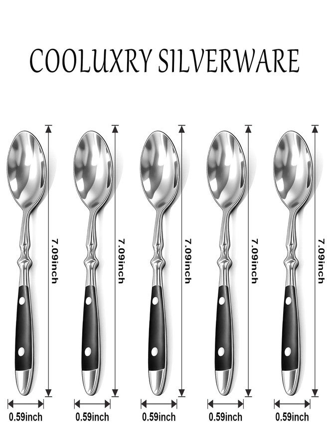 Cooluxry Dinner Spoons with Black Bakelite Handle, Vintage Stainless Steel Soup Spoons, Dishwasher Safe (10pcs) - Image 2