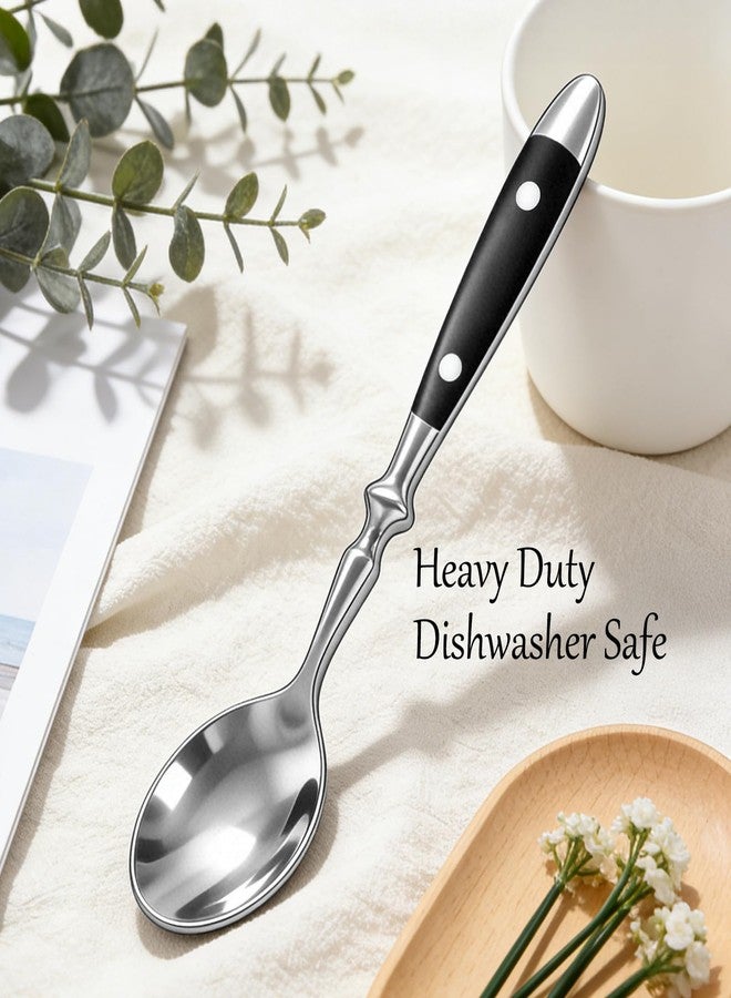 Cooluxry Dinner Spoons with Black Bakelite Handle, Vintage Stainless Steel Soup Spoons, Dishwasher Safe (10pcs) - Image 5