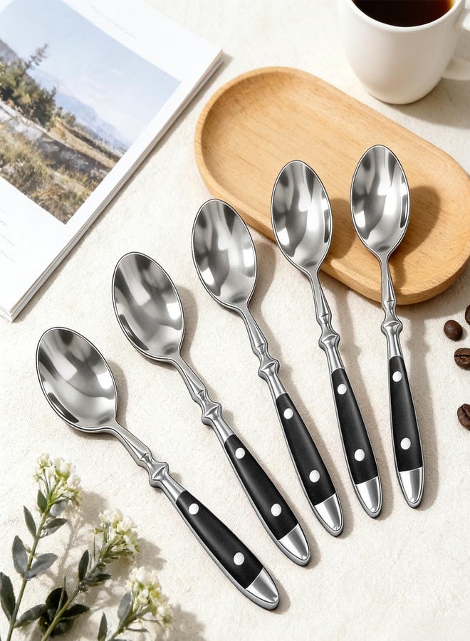 Cooluxry Dinner Spoons with Black Bakelite Handle, Vintage Stainless Steel Soup Spoons, Dishwasher Safe (10pcs) - Image 3