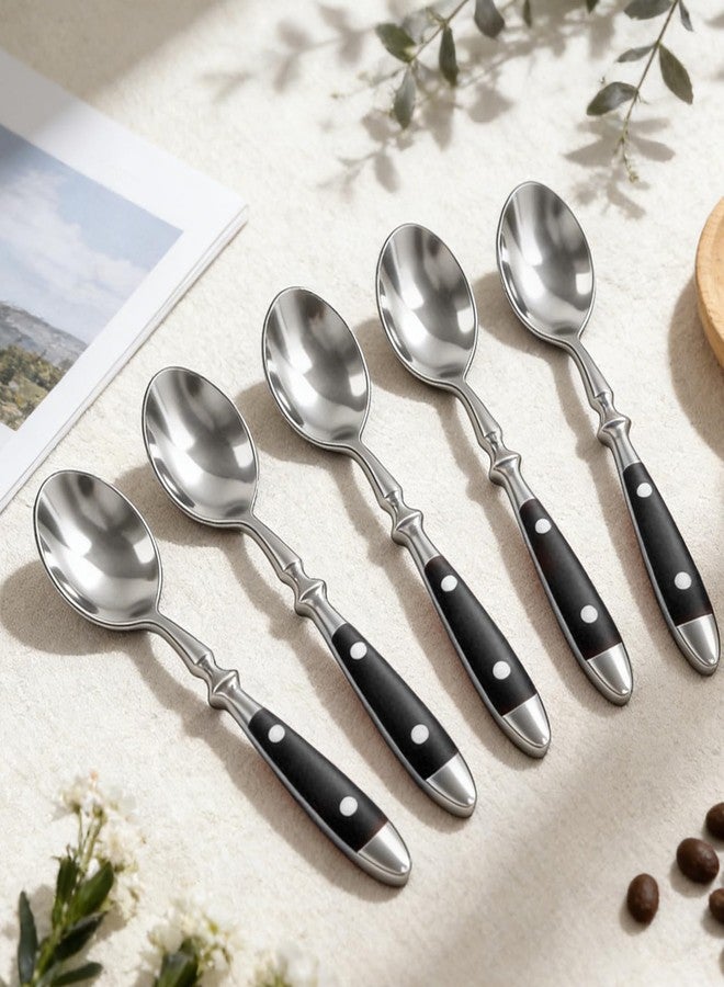 Cooluxry Dinner Spoons with Black Bakelite Handle, Vintage Stainless Steel Soup Spoons, Dishwasher Safe (10pcs) - Image 4