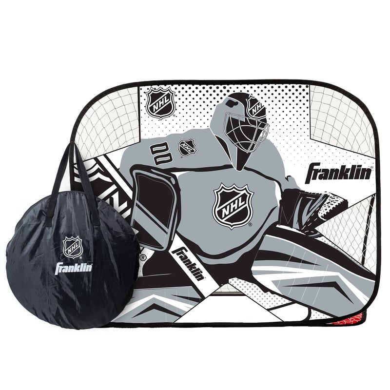Franklin Sports Kids Portable Street Hockey Goal Shooter Tutor Set Pop Up Folding Net with Goalie Target Included 2in1 Goal Set