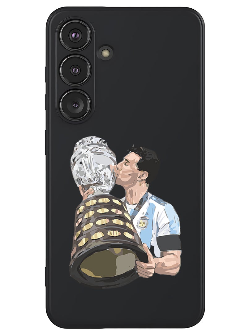 Theodor Protective Slim Fit Case Liquid Silicone Cover with Full Body Protection Anti-Scratch Shockproof Case For Samsung Galaxy S25 Plus (Black) - Messi - Image 1