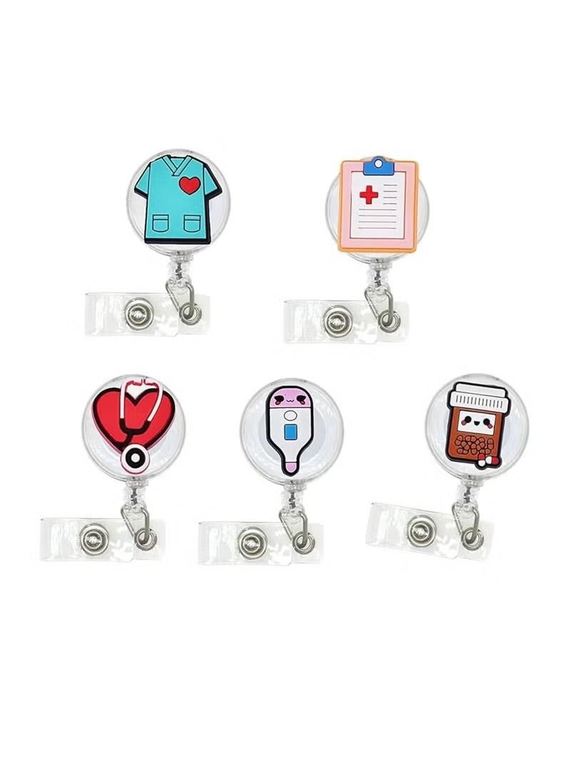 Badge Reel Holder 5 Packs Retractable Badge Holder Nurse Badge Reel Holder Id Badge Reels Clips Nursing Badge Reel for Nurses Doctor Hospital Office Worker Gifts - Image 4