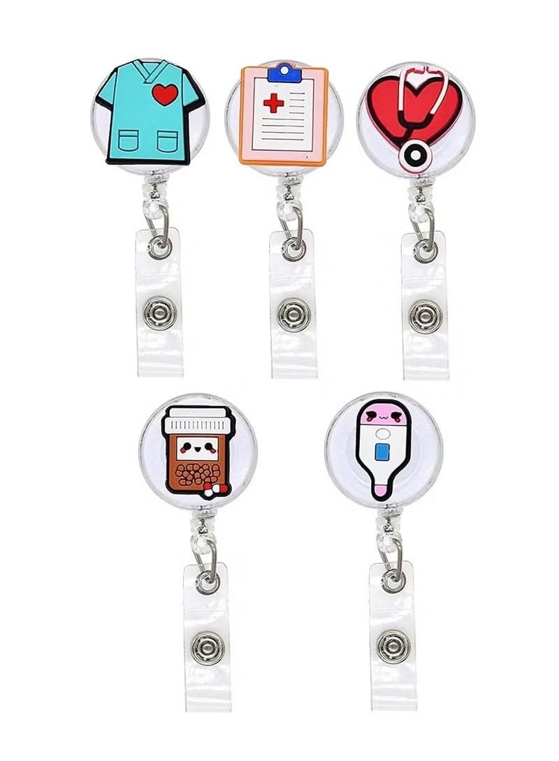 Badge Reel Holder 5 Packs Retractable Badge Holder Nurse Badge Reel Holder Id Badge Reels Clips Nursing Badge Reel for Nurses Doctor Hospital Office Worker Gifts - Image 1