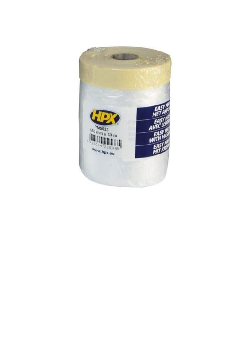 HPX HPX PM5533 Polythene Sheet Cover Foil with Masking Tape 550mm X 33m  - Image 2