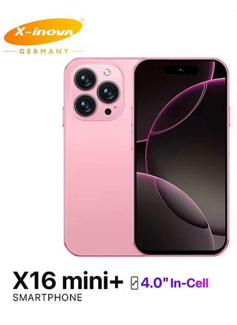 Mini Smart Phone X16 Mini+ 4" Display, 4GB+64GB Storage, 13MP Ultra Clear Rear Camera, Dual SIM Pink